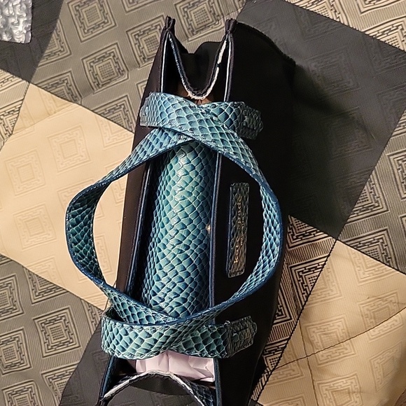 Kate Spade mini satchel in black nylon w/blue/green snakeskin handles & trim - Picture 3 of 8